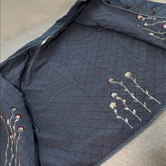 Vintage Quilted Chambray Jacket Womens 2X Boho Grandma Cottagecore Embroidered - Picture 5 of 12